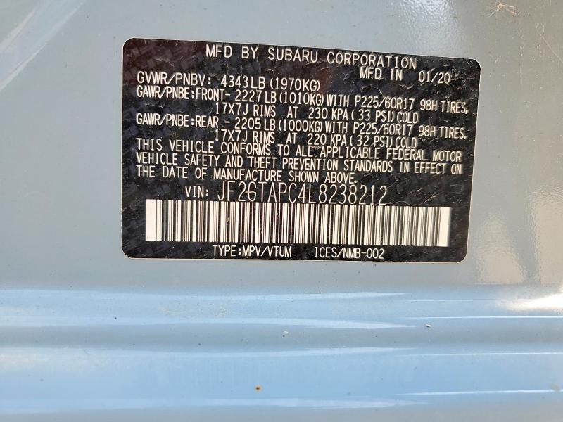 Продаж на аукціоні авто 2020 Subaru Crosstrek, vin: JF2GTAPC4L8238212, номер лоту: 62349936