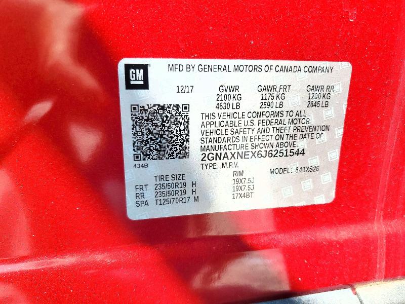 2018 Chevrolet Equinox მანქანა იყიდება აუქციონზე, vin: 2GNAXNEX6J6251544, აუქციონის ნომერი: 61039566