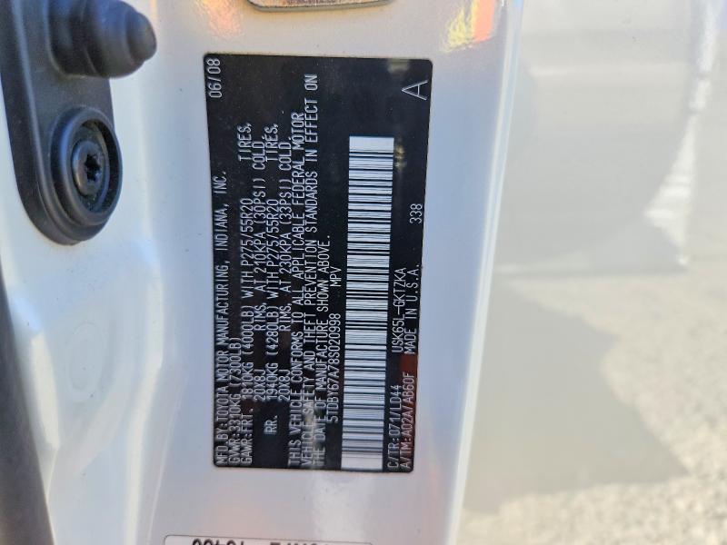Aukcja sprzedaży 2008 Toyota Sequoia, vin: 5TDBY67A78S020998, numer aukcji: 60133156