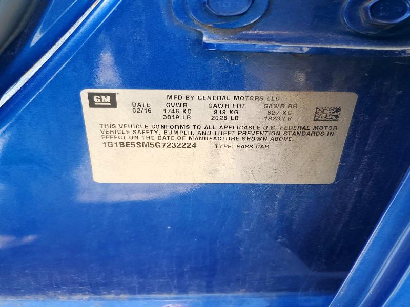 76292745 :رقم المزاد ، 1G1BE5SM5G7232224 vin ، 2016 Chevrolet Cruze مزاد بيع