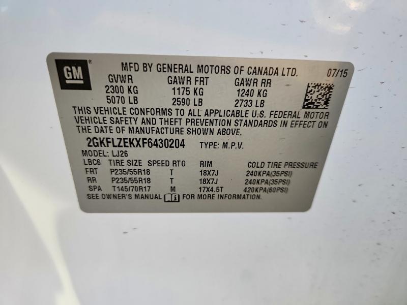 2015 Gmc Terrain მანქანა იყიდება აუქციონზე, vin: 2GKFLZEKXF6430204, აუქციონის ნომერი: 59734836