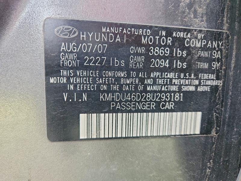 Aukcja sprzedaży 2008 Hyundai Elantra, vin: KMHDU46D28U293181, numer aukcji: 59666126