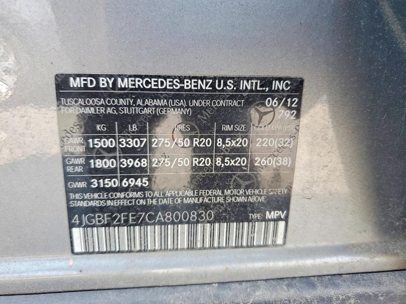 2012 Mercedes-benz Gl მანქანა იყიდება აუქციონზე, vin: 4JGBF2FE7CA800830, აუქციონის ნომერი: 62266556