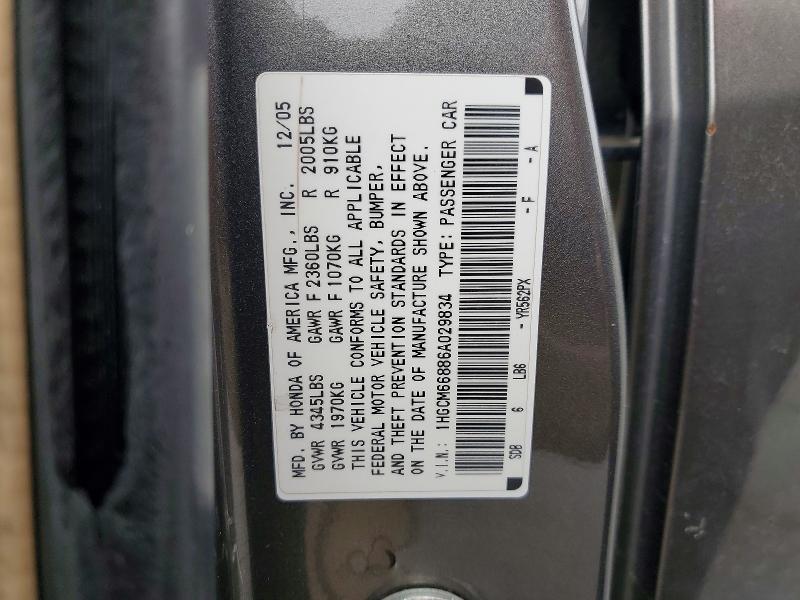 2006 Honda Accord მანქანა იყიდება აუქციონზე, vin: 1HGCM66886A029834, აუქციონის ნომერი: 85983285