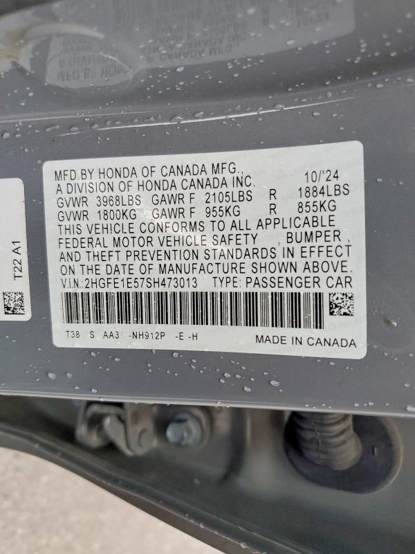 61844316 :رقم المزاد ، 2HGFE1E57SH473013 vin ، 2025 Honda Civic مزاد بيع