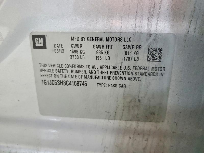 Продажа на аукционе авто 2012 Chevrolet Sonic, vin: 1G1JC5SH8C4168745, номер лота: 62930486