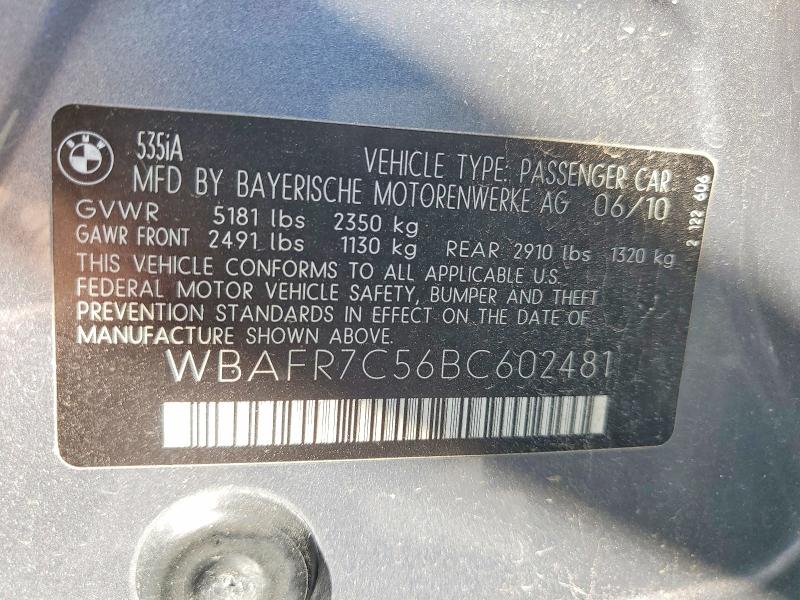 Продажа на аукционе авто 2011 Bmw 535, vin: WBAFR7C56BC602481, номер лота: 60987656