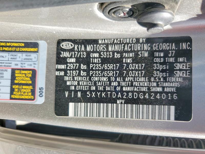 61920506 :رقم المزاد ، 5XYKTDA28DG424016 vin ، 2013 Kia Sorento مزاد بيع