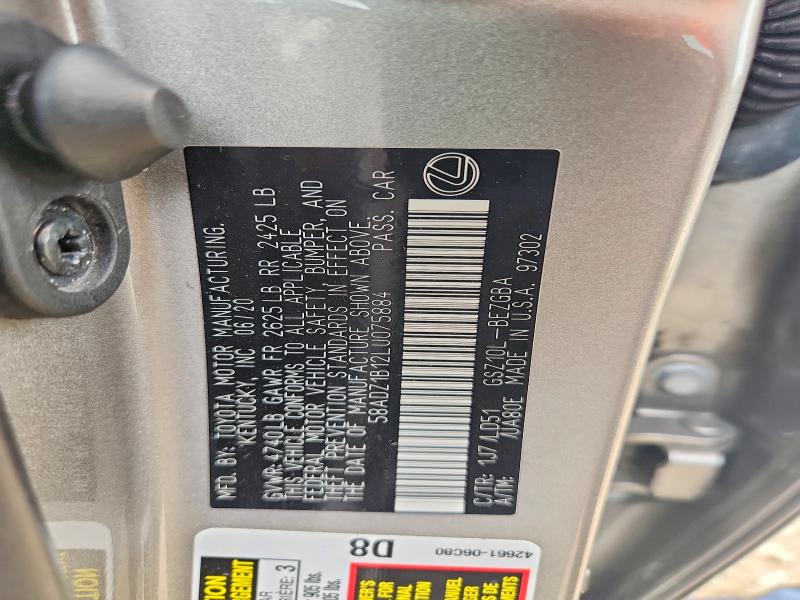 63467616 :رقم المزاد ، 58ADZ1B12LU075884 vin ، 2020 Lexus Es مزاد بيع