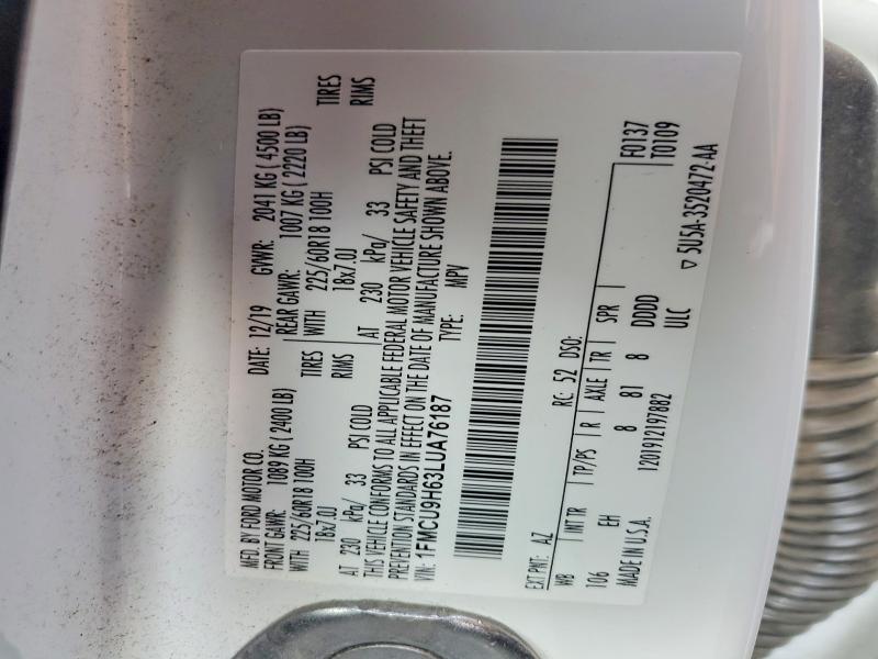 Aukcja sprzedaży 2020 Ford Escape, vin: 1FMCU9H63LUA76187, numer aukcji: 60083156