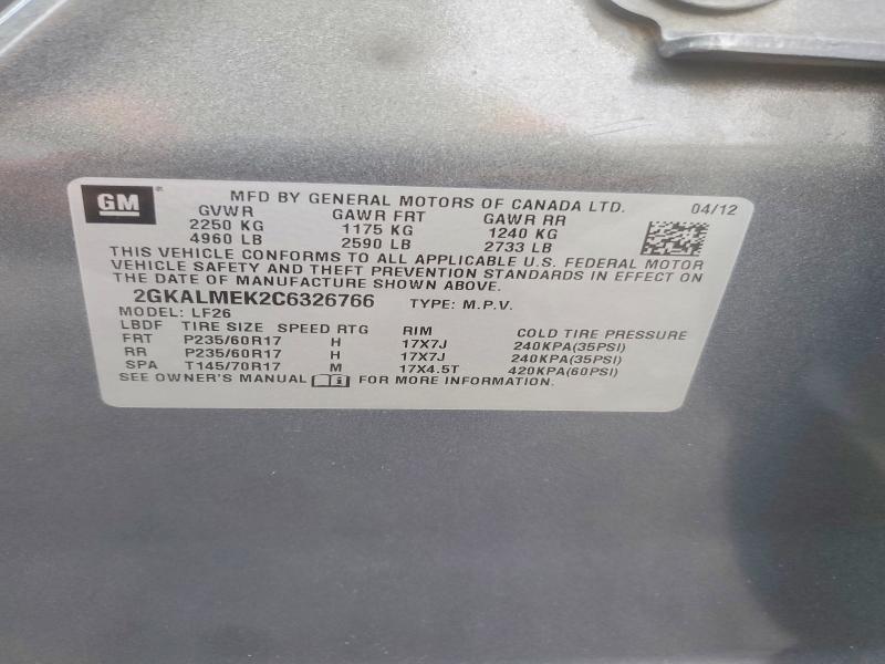2012 Gmc Terrain მანქანა იყიდება აუქციონზე, vin: 2GKALMEK2C6326766, აუქციონის ნომერი: 62230666