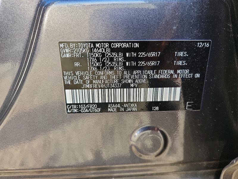 Продажа на аукционе авто 2017 Toyota Rav4, vin: JTMBFREV4HJ134337, номер лота: 62650986