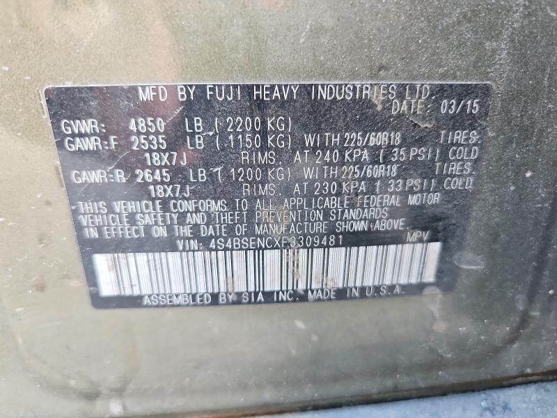 59668776 :رقم المزاد ، 4S4BSENCXF3309481 vin ، 2015 Subaru Outback مزاد بيع
