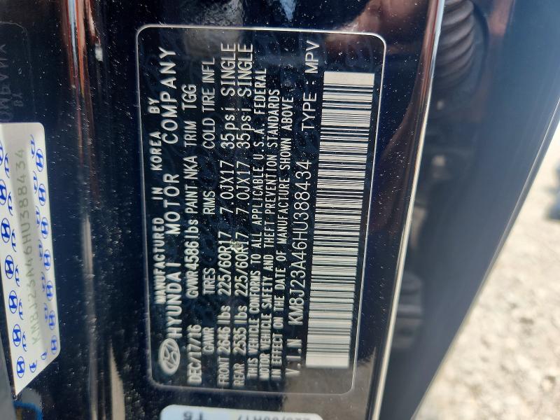 2017 Hyundai Tucson მანქანა იყიდება აუქციონზე, vin: KM8J23A46HU388434, აუქციონის ნომერი: 60914506
