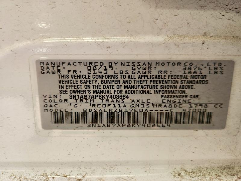 62461246 :رقم المزاد ، 3N1AB7AP8KY408664 vin ، 2019 Nissan Sentra مزاد بيع
