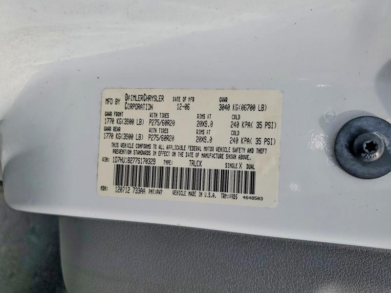 2007 Dodge Ram 1500 მანქანა იყიდება აუქციონზე, vin: 1D7HU18277S170329, აუქციონის ნომერი: 61418026