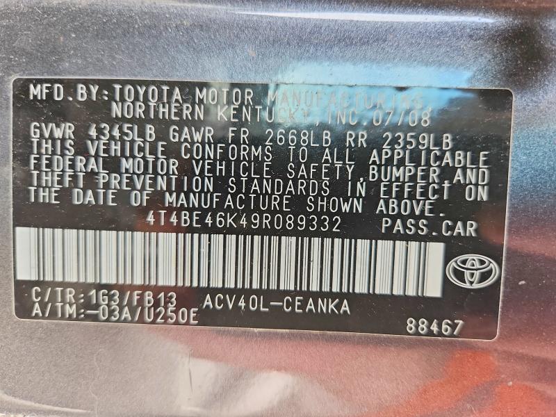 Продажа на аукционе авто 2009 Toyota Camry, vin: 4T4BE46K49R089332, номер лота: 60639296