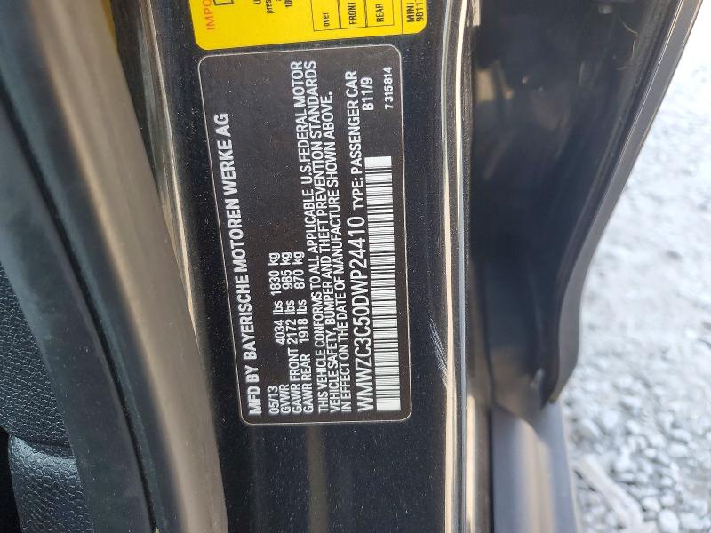 2013 Mini Cooper მანქანა იყიდება აუქციონზე, vin: WMWZC3C50DWP24410, აუქციონის ნომერი: 61387496