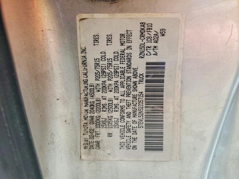 2002 Toyota Tacoma მანქანა იყიდება აუქციონზე, vin: 5TEVL52N52Z057154, აუქციონის ნომერი: 61968746