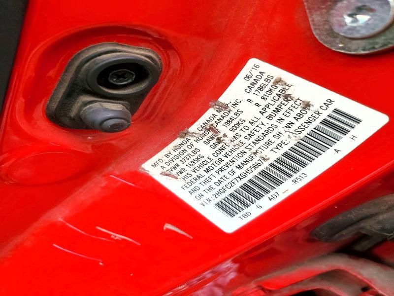 Продаж на аукціоні авто 2016 Honda Civic, vin: 2HGFC2F7XGH556678, номер лоту: 60989406