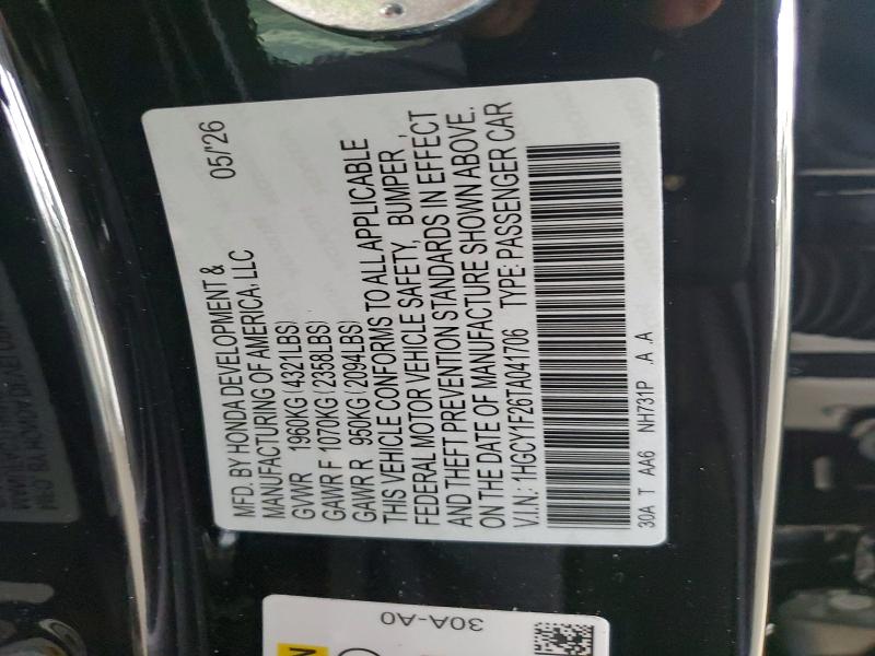 Продажа на аукционе авто 2026 Honda Accord, vin: 1HGCY1F26TA041706, номер лота: 60521136
