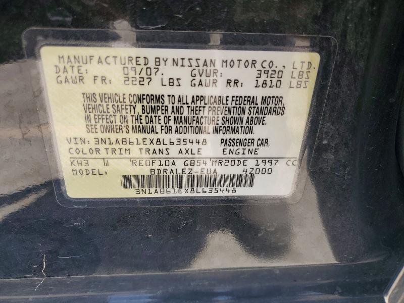 61402536 :رقم المزاد ، 3N1AB61EX8L635448 vin ، 2008 Nissan Sentra مزاد بيع