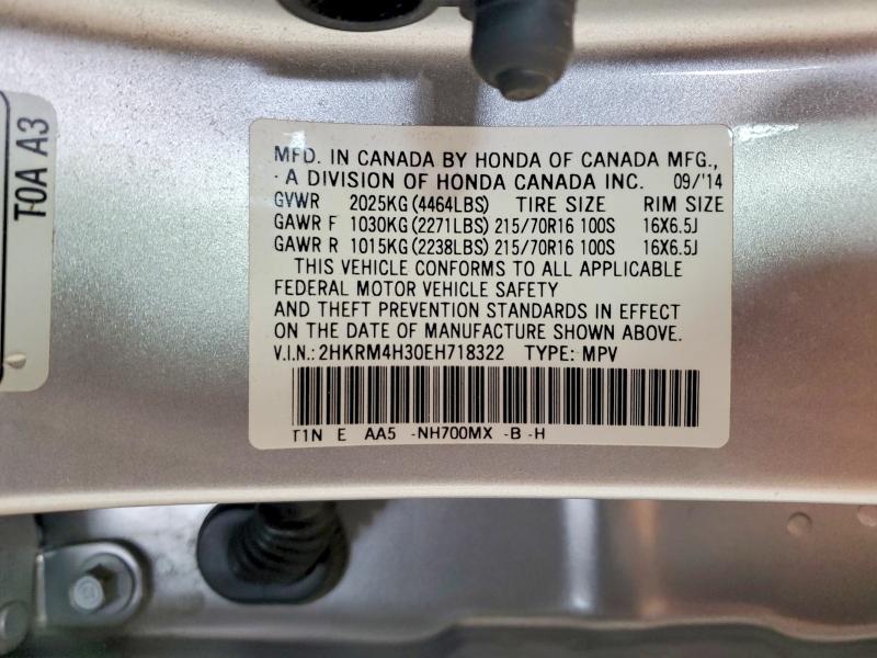 Продаж на аукціоні авто 2014 Honda Cr-v, vin: 2HKRM4H30EH718322, номер лоту: 62753836