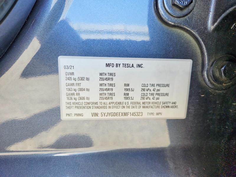 Продажа на аукционе авто 2021 Tesla Model  Y, vin: 5YJYGDEEXMF145323, номер лота: 62671176