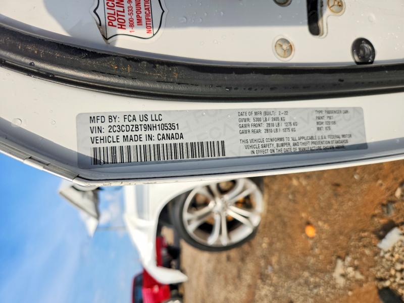 2022 Dodge Challenger მანქანა იყიდება აუქციონზე, vin: 2C3CDZBT9NH105351, აუქციონის ნომერი: 61769406