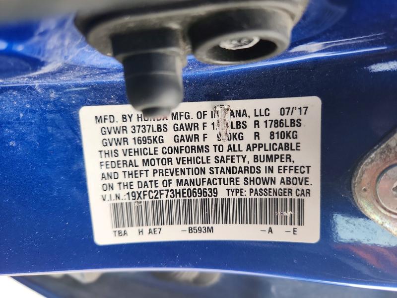 2017 Honda Civic მანქანა იყიდება აუქციონზე, vin: 19XFC2F73HE069639, აუქციონის ნომერი: 61363916
