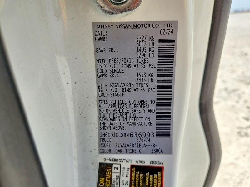 62620256 :رقم المزاد ، 1N6ED1CLXRN636993 vin ، 2024 Nissan Frontier مزاد بيع