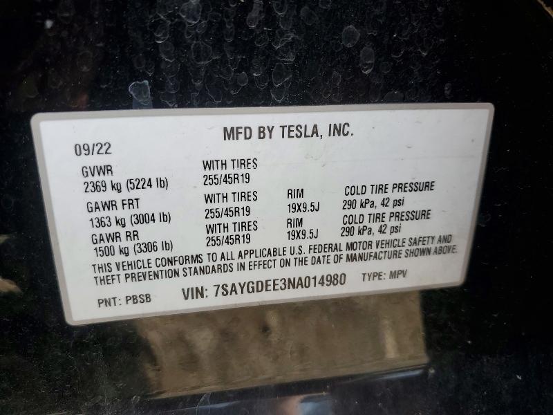 Aukcja sprzedaży 2022 Tesla Model Y, vin: 7SAYGDEE3NA014980, numer aukcji: 61979976