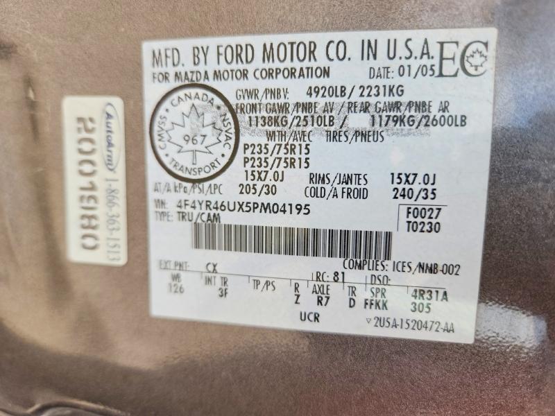 Продажа на аукционе авто 2005 Mazda B3000, vin: 4F4YR46UX5PM04195, номер лота: 60199116