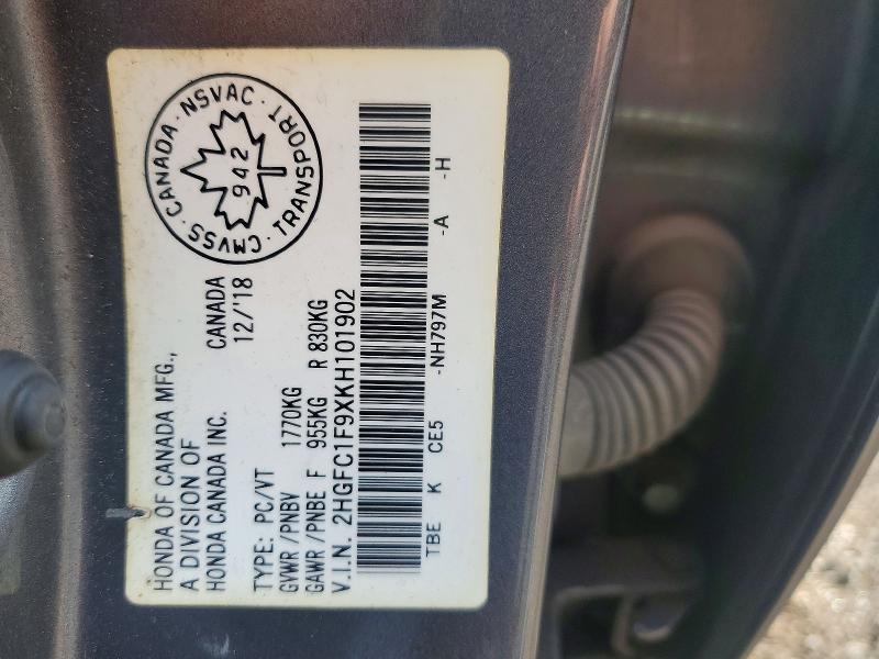 2019 Honda Civic მანქანა იყიდება აუქციონზე, vin: 2HGFC1F9XKH101902, აუქციონის ნომერი: 59360586