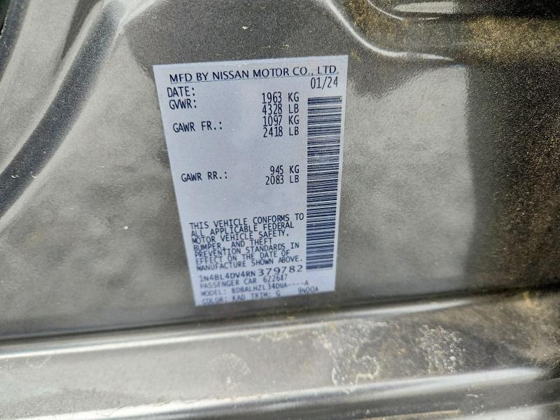 Продаж на аукціоні авто 2024 Nissan Altima, vin: 1N4BL4DV4RN379782, номер лоту: 60494466