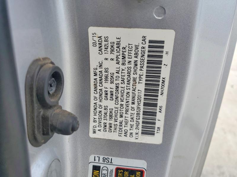 58975266 :رقم المزاد ، 2HGFG3B53FH520117 vin ، 2015 Honda Civic مزاد بيع