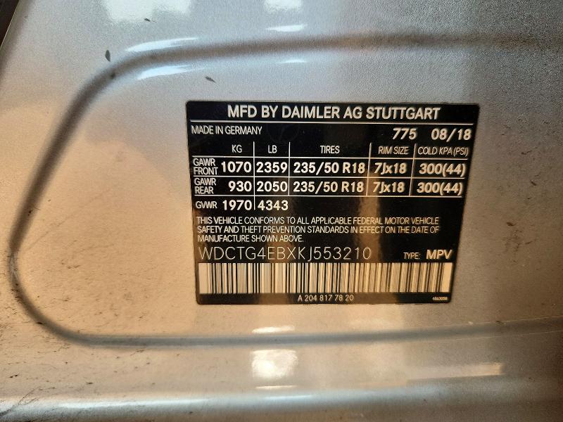 Aukcja sprzedaży 2019 Mercedes-benz Gla, vin: WDCTG4EBXKJ553210, numer aukcji: 62812566