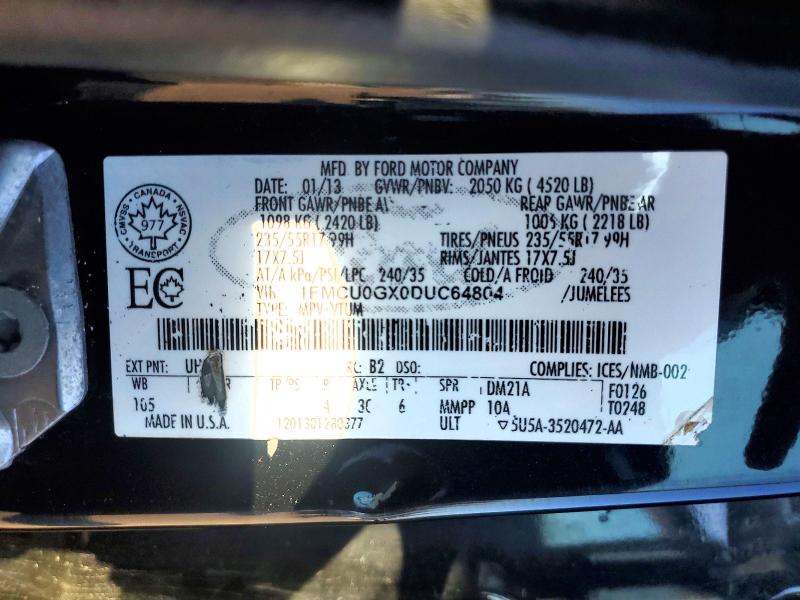 2013 Ford Escape მანქანა იყიდება აუქციონზე, vin: 1FMCU0GX0DUC64804, აუქციონის ნომერი: 61753916