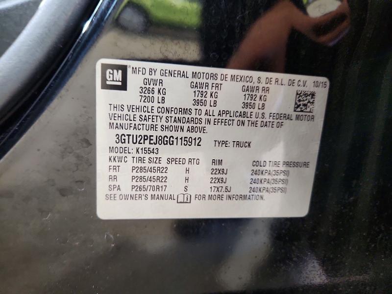 2016 Gmc Sierra მანქანა იყიდება აუქციონზე, vin: 3GTU2PEJ8GG115912, აუქციონის ნომერი: 62564986