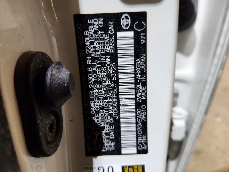 Aukcja sprzedaży 2020 Toyota Prius Prime, vin: JTDKARFP6L3153726, numer aukcji: 85606515