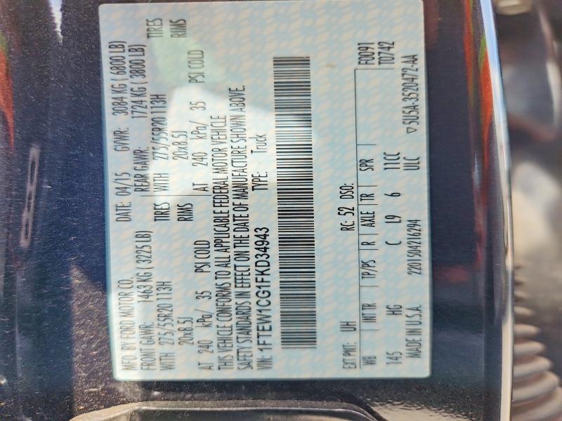 58550296 :رقم المزاد ، 1FTEW1CG1FKD34943 vin ، 2015 Ford F150 مزاد بيع
