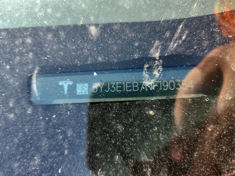 2022 Tesla Model 3 მანქანა იყიდება აუქციონზე, vin: 5YJ3E1EB7NF190354, აუქციონის ნომერი: 62721246