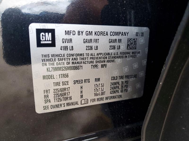 Aukcja sprzedaży 2021 Chevrolet Trailblazer, vin: KL79MMS26MB006071, numer aukcji: 62817076
