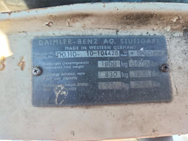 Aukcja sprzedaży 1964 Mercedes-benz 190, vin: 11011010104428, numer aukcji: 59919056
