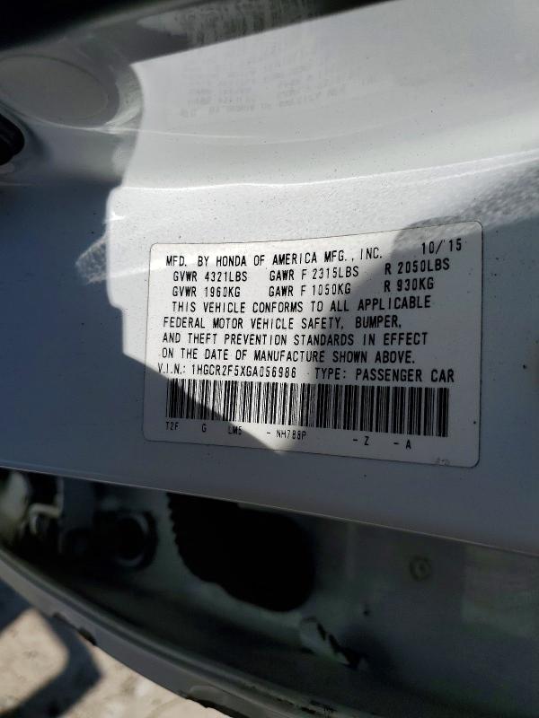 Продаж на аукціоні авто 2016 Honda Accord, vin: 1HGCR2F5XGA056986, номер лоту: 60553716