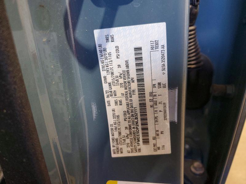 60148506 :رقم المزاد ، 1FMEE5DP2NLB32111 vin ، 2022 Ford Bronco مزاد بيع