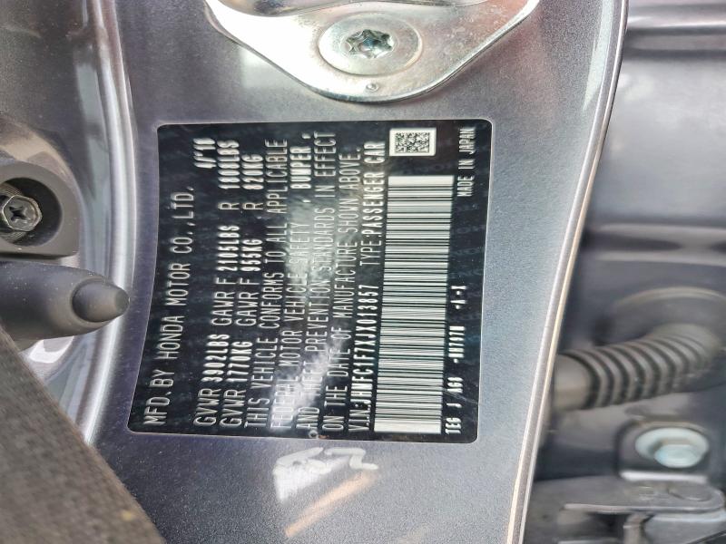 2018 Honda Civic მანქანა იყიდება აუქციონზე, vin: JHMFC1F7XJX013857, აუქციონის ნომერი: 62563496