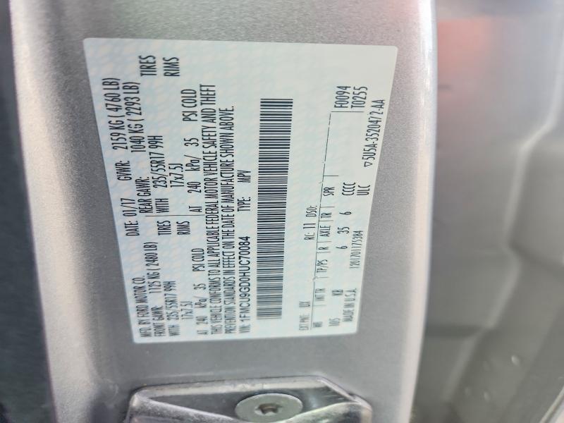 2017 Ford Escape მანქანა იყიდება აუქციონზე, vin: 1FMCU9GD0HUC70084, აუქციონის ნომერი: 59827476