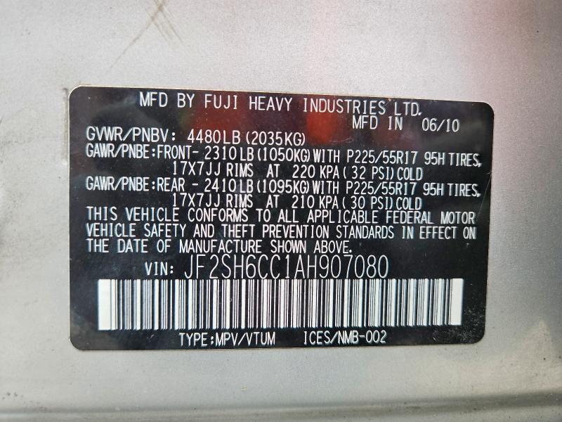 61569016 :رقم المزاد ، JF2SH6CC1AH907080 vin ، 2010 Subaru Forester مزاد بيع