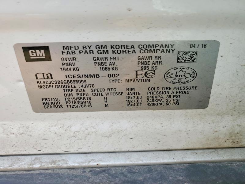 Aukcja sprzedaży 2016 Buick Encore, vin: KL4CJCSB6GB695099, numer aukcji: 59319676